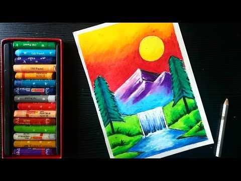 How to draw Landscape / oil pastel / art for kids 